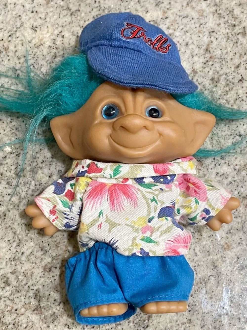Vintage ACE Novelty Treasure Troll Blue Hair Blue Stone Gem In Belly